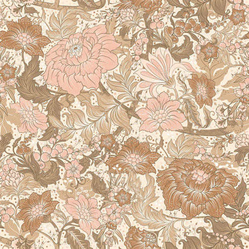 ESTAhome behang vintage bloemen zacht roze, bruin en taupe - 50 x 900 cm - 131191