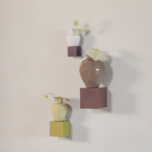 WOOOD wanddeco set vaas/kubus Numo - Metaal - Bruin - 39x19x19