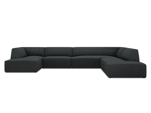 Micadoni Panoramische hoekbank rechts Ruby 7-zits, ribfluwelen, zwart - 273x366x69cm