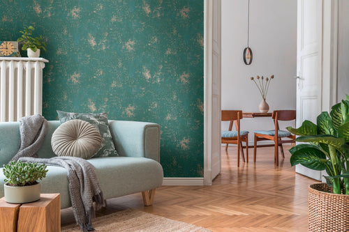 A.S. Création behang met structuur groen, goud en turquoise - 53 cm x 10.05 m - AS-388321
