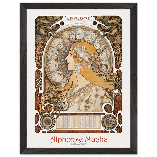 Artfulprints Poster met Lijst Alphonse Mucha - La plume   - 30x40 cm - Bruin