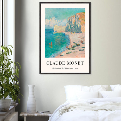 Artfulprints Poster Claude Monet - The beach and the falaise d' Amont   - 70x100 cm - Blauw