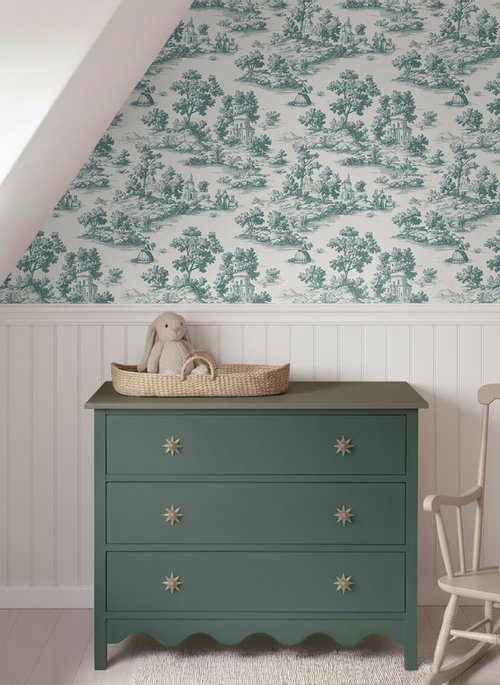 Sanders & Sanders behang toile de jouy print groen - 53 cm x 10 m - 641033
