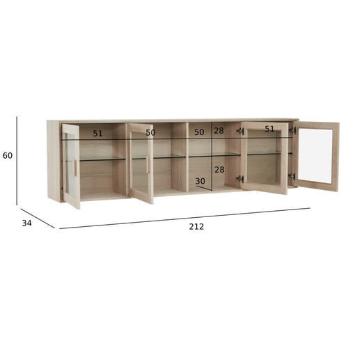 Furnhouse 4-deurs wandkast Porto - Witte olie - MDF, Eikenfineer, Glas - 34x212x60