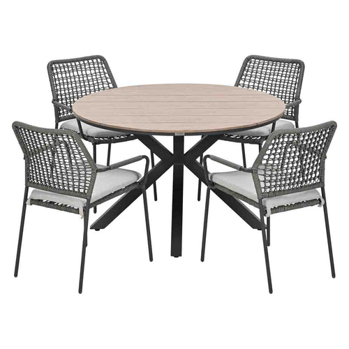 Garden Impressions Tuinset Natas grijs 5-delig - Tulli tuintafel Ø122 cm