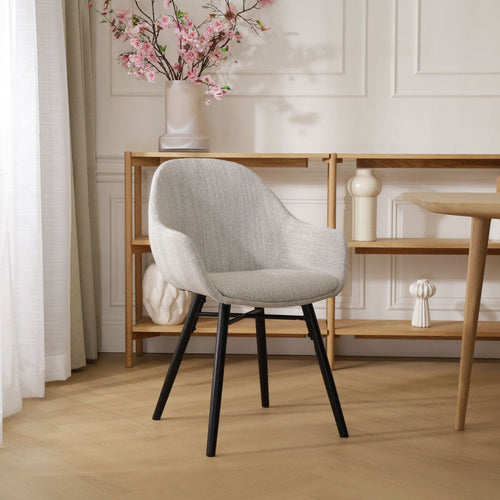 Nolon Nena-Mae Eetkamerstoel Beige Gemêleerd - Zwarte Houten Poten