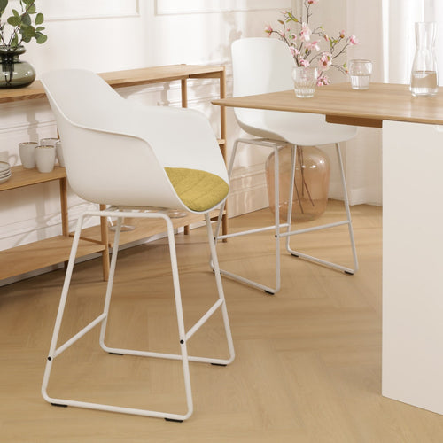 Nolon Nino-Liz Barkruk Wit met Mosgroen Zitkussen - Wit Onderstel - 65 Cm