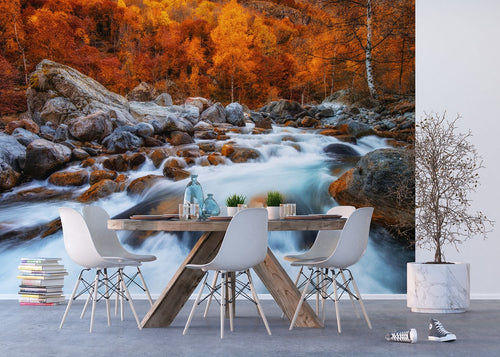 Sanders & Sanders fotobehang waterval warm oranje, grijs en wit - 375 x 270 cm - 601017