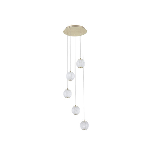 Searchlight Allure 5-lichts cluster licht-druppel plafond hanglamp satijn messing & helder acryl