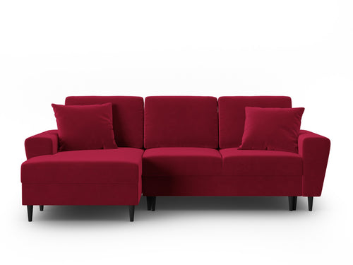 Cosmopolitan Design Uitklapbare hoekbank links met opbergdoos Kyoto 4-zits, flueel rood - 145x241x88cm