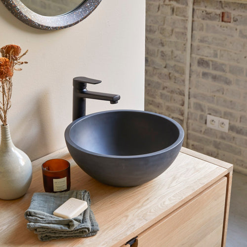 Tikamoon Ronde waskom in zwart terrazzo ∅ 36 cm - Zwart