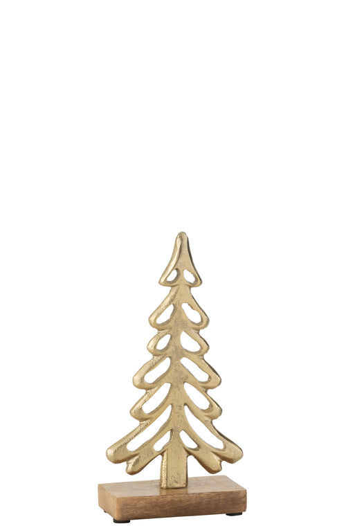 J-Line decoratie Boom Op Voet  - aluminium/hout - goud - medium