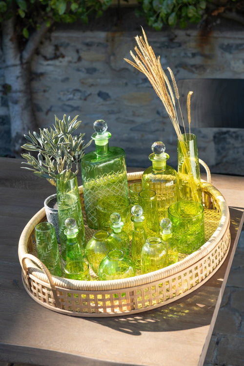 J-Line karaf Bladeren - glas - groen - small - 2 stuks