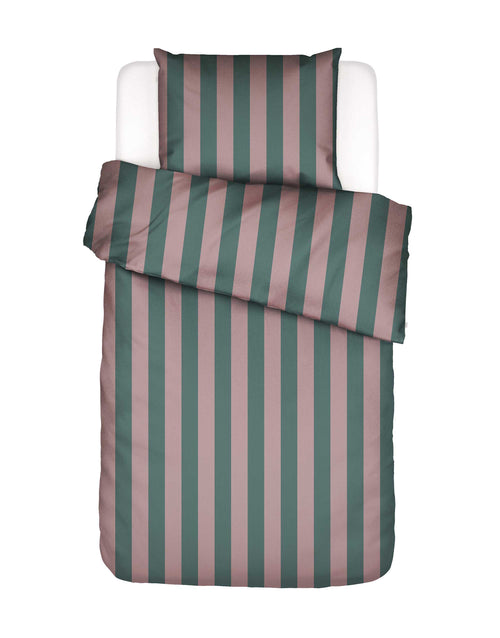 Essenza Minte Stripe dekbedovertrek - Eenpersoons – 140x200/220 cm - Woodrose - Dark teal