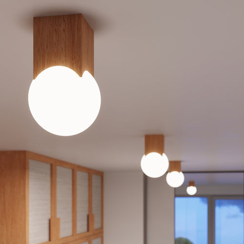 Sollux Lighting Plafondlamp SOLIS natuurlijk hout - 12x12x19cm