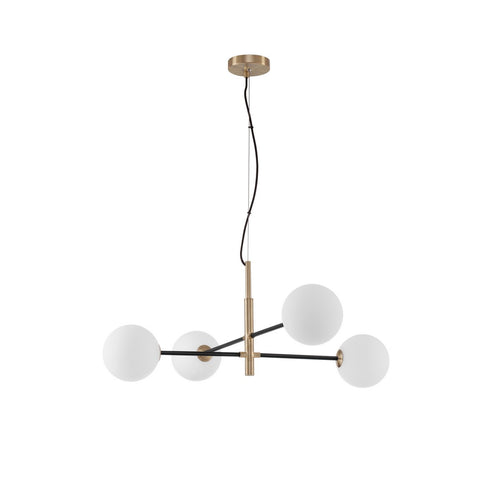 Merano Cranbrook 4-lichts multi-arm hanglamp satijn goud, zwart metaal wit opaal glas LED G9 220 Volt