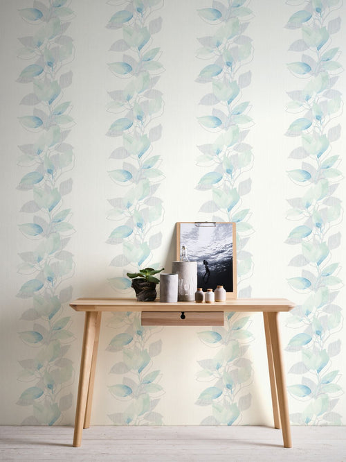 A.S. Création behang bloemmotief wit, groen, grijs en blauw - 53 cm x 10.05 m - AS-378151