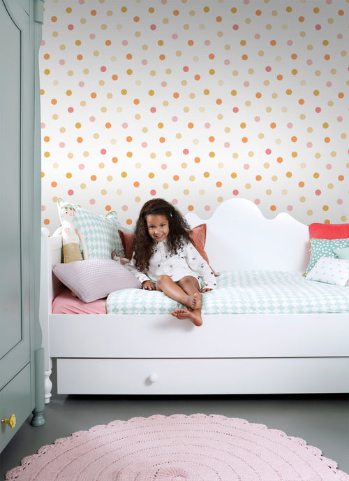 ESTAhome behang stip geel, oranje en roze - 50 x 900 cm - 131623