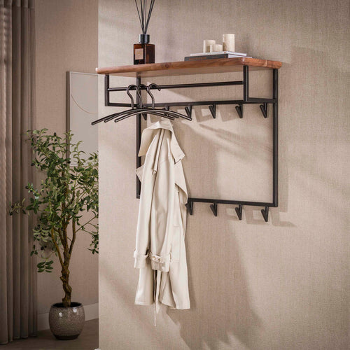 Giga Meubel Kapstok Edge Curve - Bruin Hout - 12 Haken - 100x33x80cm