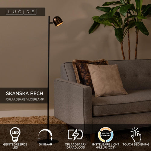 Lucide vloerlamp SKANSKA RECH - Geïntegreerde LED - Koffie