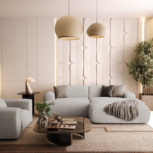 Sia Home - Rechthoekige hoekbank MYRA - kruisweefsel lichtgrijs 266cm