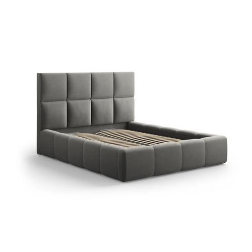 Cosmopolitan Design - Opbergbed met hoofdeinde Livigno 200x160cm flueel lichtgrijs - 230x185x125cm