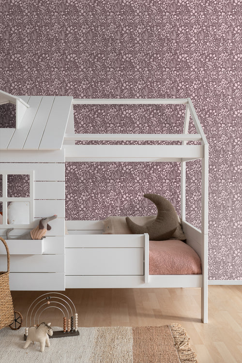 ESTAhome behang bloemetjes aubergine paars - 50 x 900 cm - 131254 - vtwonen shop