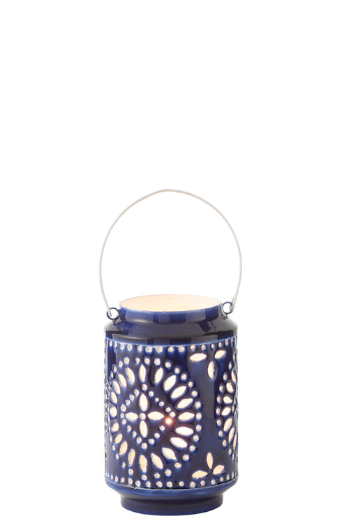 J-Line windlicht Nag - metaal - blauw/wit - small