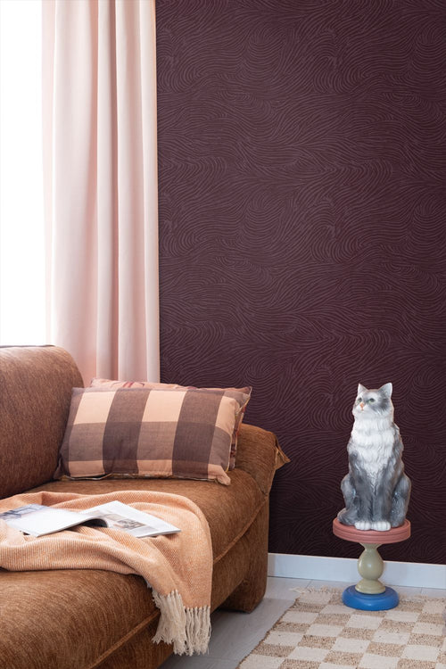 ESTAhome behang 3d golvende lijnen aubergine paars - 53 cm x 10.05 m - 131367