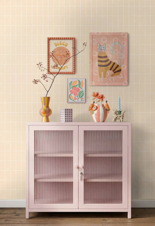 ESTAhome behang kleine tegeltjes pastel geel - 50 x 900 cm - 131787