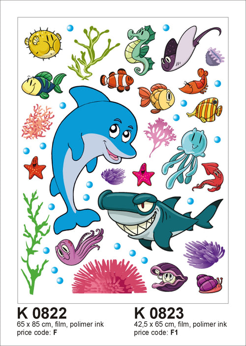 Sanders & Sanders muursticker onderwater wereld blauw, groen en oranje - 85 x 65 cm - 600304
