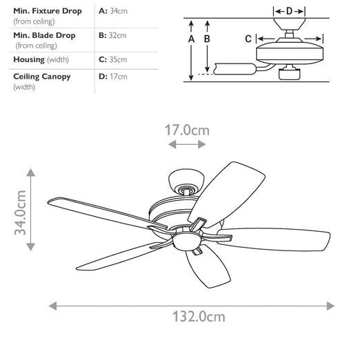 132 cm Deckenventilator, brüniertes antikes Zinn, Fernbedienung