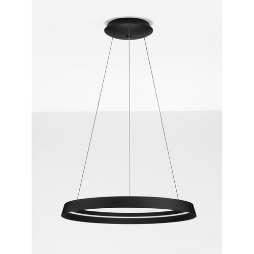 Nova Luce ORMI Geïntegreerde LED-hanglamp voor plafond, zandkleurig zwart, Triac dimbaar, 52W, 3717lm, 2700-3000K kleurtemperatuur.