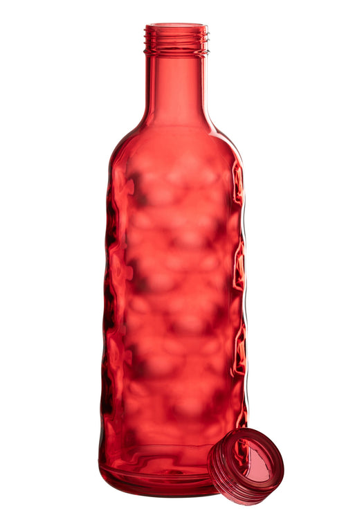 J-Line decoratie fles Gehamerd - kunststof - rood - giftbox