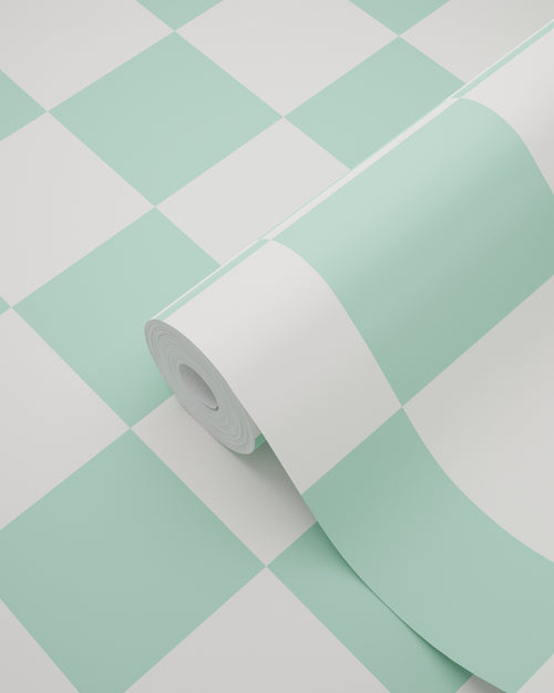 ESTAhome behang geblokt motief mintgroen en wit - 53 cm x 10.05 m - 139999