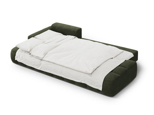 Cosmopolitan Design Uitklapbare hoekbank links met opbergdoos Linz 3-zits, flueel groente - 142x275x84cm