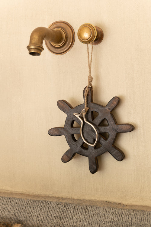 J-Line decoratie Roer Vis Mango - hout - donkerbruin - large - 3 stuks