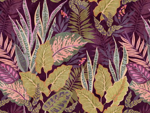 One Wall one Role fotobehang jungle-motief lila paars, groen, beige en roze - 371 x 280 cm - AS-382751 - vtwonen shop