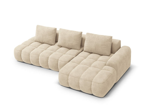 Cosmopolitan Design Converteerbare hoekbank rechts met opbergdoos Linz 3-zits, flueel lichtbeige - 142x275x84cm