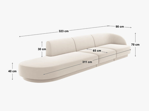 Micadoni Rechte bank Miley 4-zits, structurele stof beige - 90x323x70cm