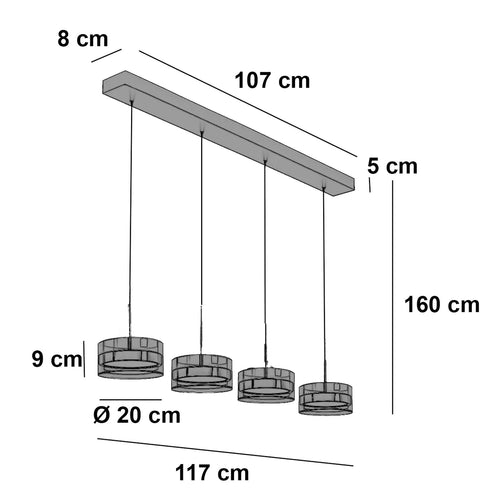 Highlight hanglamp Enzo - 4 lichts - 117  x 160   cm - zwart