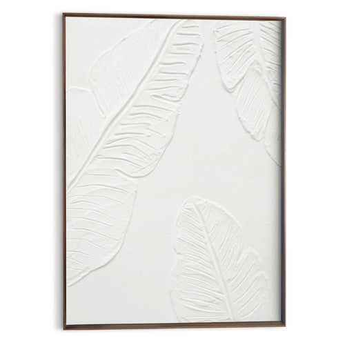 Reinders Tropical Leafs schilderij met reliëf – walnootkleur -  wit - woonkamer - 70x50cm