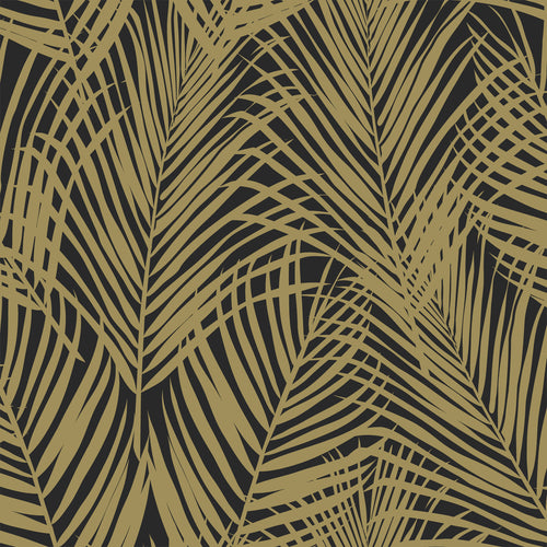 ESTAhome behang palmbladeren zwart en goud - 53 cm x 10.05 m - 139318