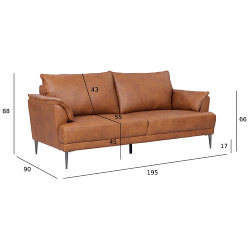 Furnhouse 3-zitsbank Soul - Cognacbruin - Leer - 90x195x88