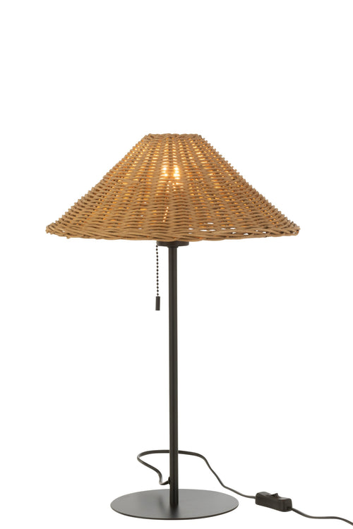 J-Line tafellamp - metaal/rotan - zwart/naturel