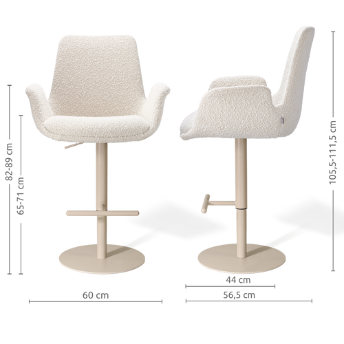 Nolon Niva-Eef tulp barkruk bouclé beige verstelbaar - beige poten