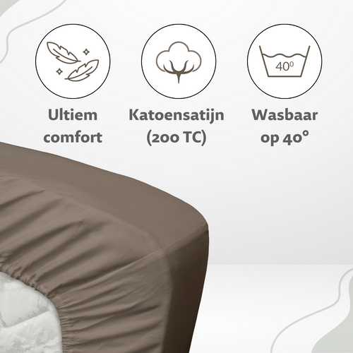 Ten Cate topper hoeslaken - 100% katoensatijn - 90x200 - taupe