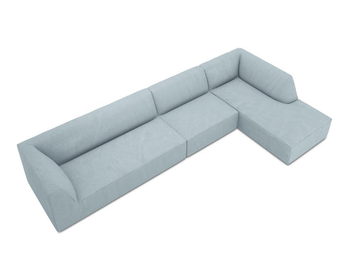 Micadoni rechter hoekbank Ruby 5-zits, ribfluwelen, lichtblauw - 180x366x69cm