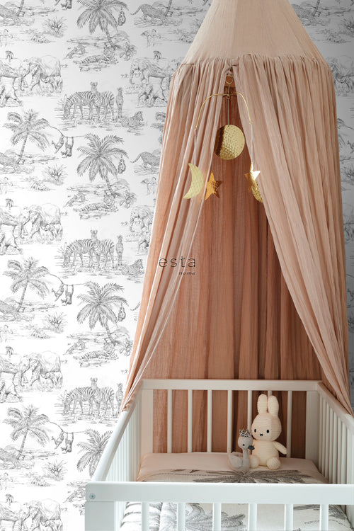 ESTAhome behang jungle dieren zwart wit - 53 cm x 10.05 m - 139299