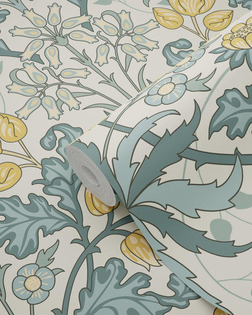 ESTAhome behang vintage bloemen in art nouveau stijl blauw en geel - 50 x 900 cm - 131181 - vtwonen shop